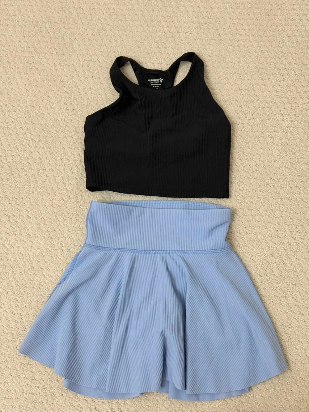 Old Navy Black Crop Tank and Light Blue Skater Set